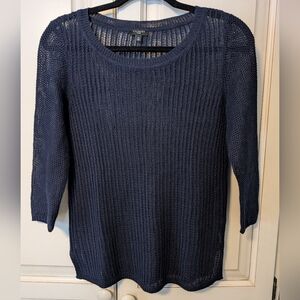 Talbots Navy Blue Women's Scoop Neck Open Weave Sweater